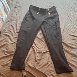 Zara Black Skinny Pants with Gold Button Detail
